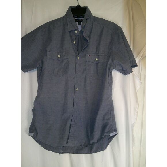 Vintage Tommy‎ Hilfiger Blue Short Sleeve Button Down Shirt Casual Cotton Medium - Picture 1 of 3